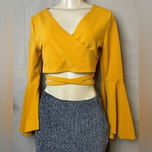 SHEIN Yellow Wrap Crop Top